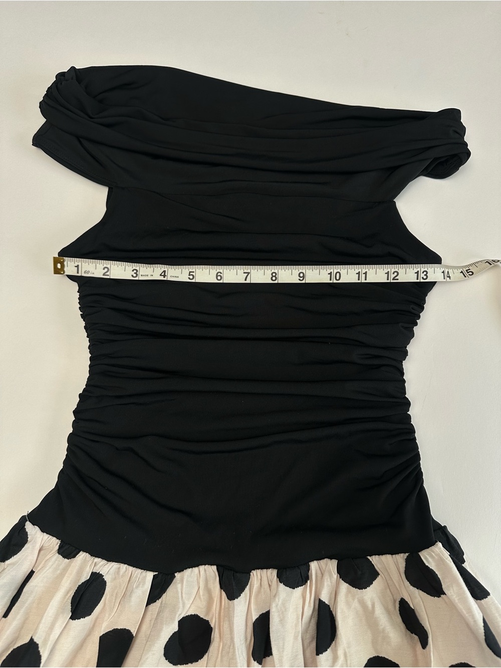 Off Shoulder Ruched Polka Dot Full Skirt Maxi Dress Romantic Retro Black Off-Sho - Picture 6 of 9